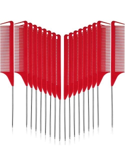 12 Pieces Parting Comb for Braids, Rat Tail Comb Pintail Comb Teasing Combs with Stainless Steel Pintail for Hair Styling Hairdressing (Black, Red)