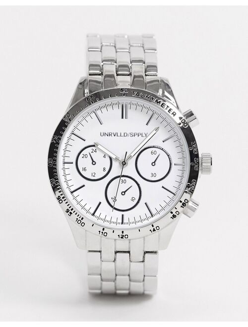 Asos Design Chunky Bracelet Chronograph Watch With White Dial in Silver Tone