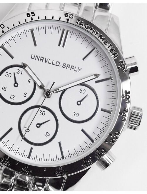 Asos Design Chunky Bracelet Chronograph Watch With White Dial in Silver Tone