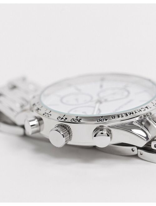 Asos Design Chunky Bracelet Chronograph Watch With White Dial in Silver Tone