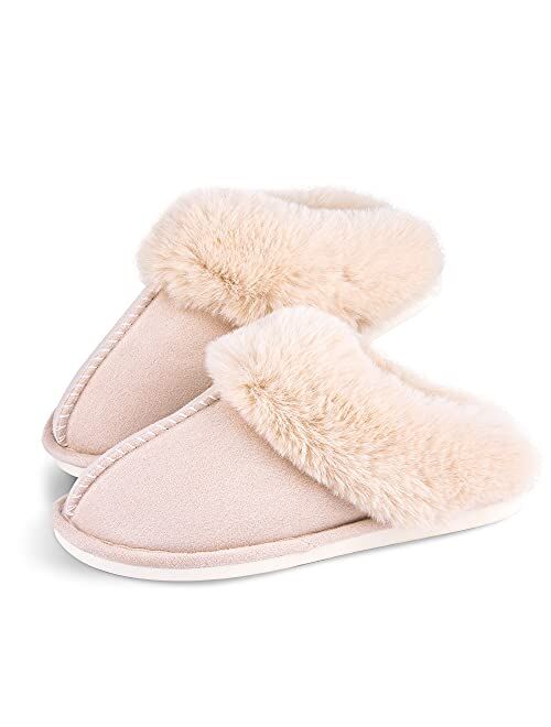 Womens Slippers Cozy Warm Winter Slip On House Shoes Fluffy Soft Memory Foam Comfy Faux Fur Plush Anti-Skid Indoor/Outdoor