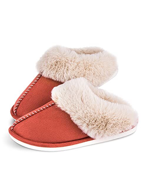 Womens Slippers Cozy Warm Winter Slip On House Shoes Fluffy Soft Memory Foam Comfy Faux Fur Plush Anti-Skid Indoor/Outdoor