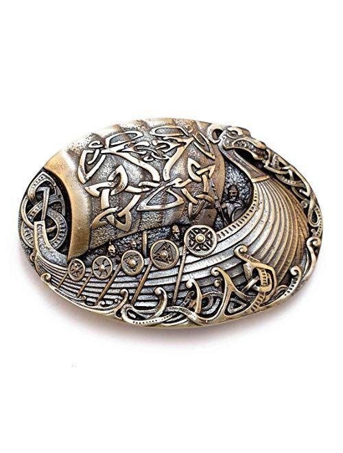 Belt buckle Viking warship Drakkar, Handmade scandinavian battleship solid brass belt buckle for men and women