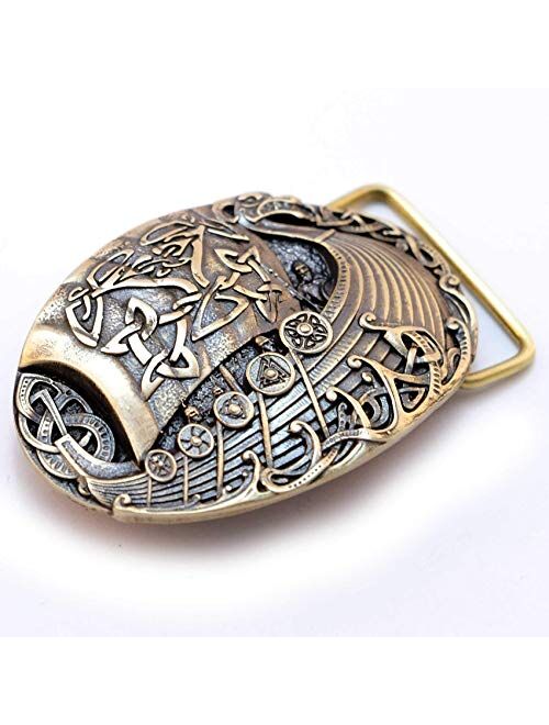 Belt buckle Viking warship Drakkar, Handmade scandinavian battleship solid brass belt buckle for men and women