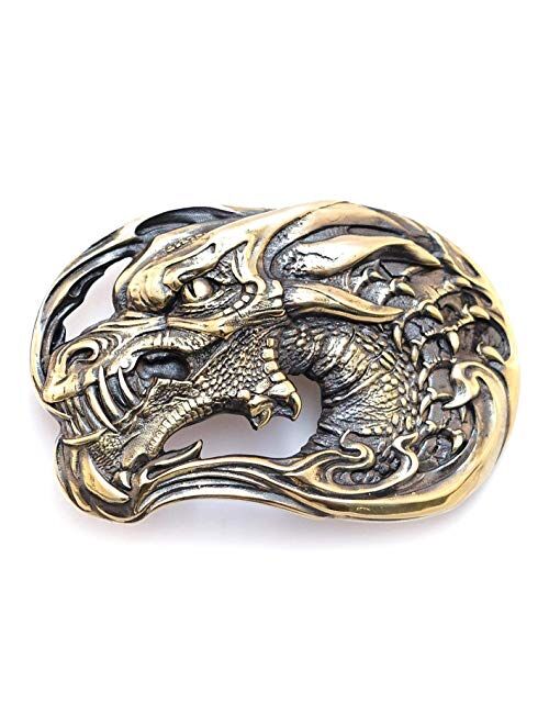 Belt buckle Jormungands Head, Handmade Dragons head solid brass belt buckle