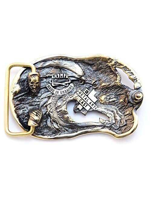 Belt buckle Jormungands Head, Handmade Dragons head solid brass belt buckle