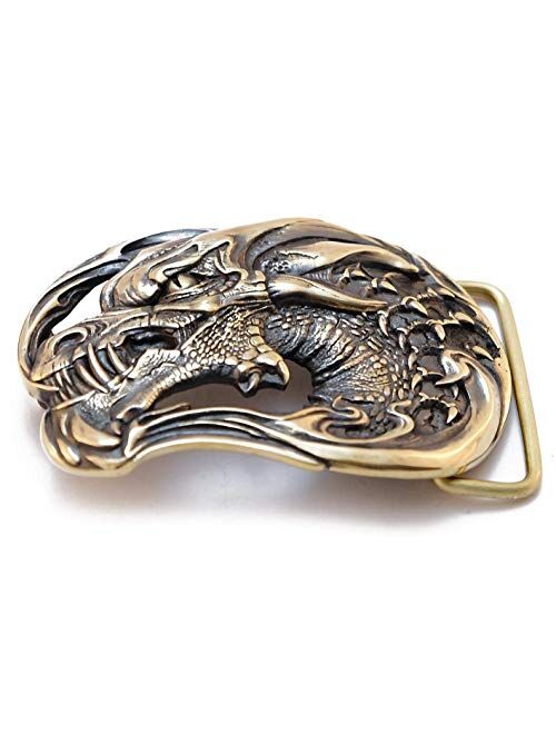 Belt buckle Jormungands Head, Handmade Dragons head solid brass belt buckle