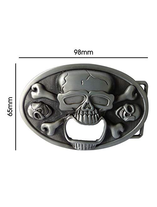 Western Beer Belt Buckle Bottle Opener Skull and Bones Design