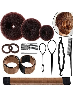 Hair Bun Shaper Set, Include 3 Pieces Hair Bun Donut, 2 Pieces Bun Marker, 4 Pieces Ponytail Hair Tool, 10 Pieces Bobby Pins and 2 Pieces Elastic Bands for Women Kids Hai