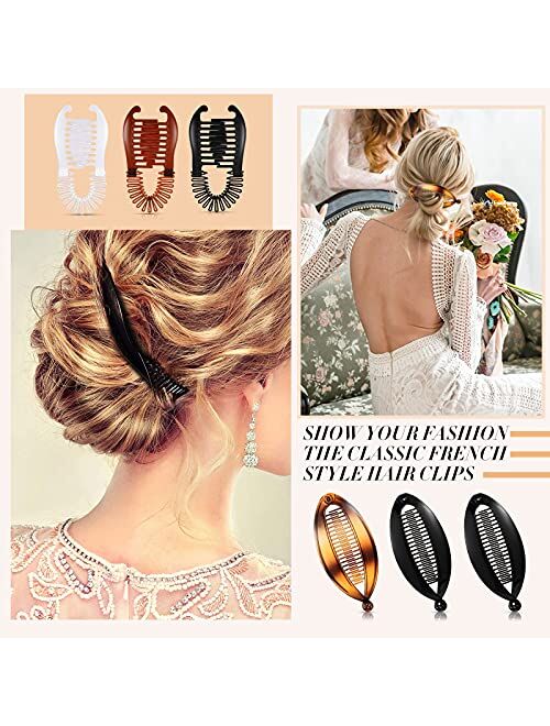 21 Pieces Banana Hair Clips Plastic Flexible Interlocking Clips Fishtail Ponytail Holder Clip Large Double Clincher Comb Full Circular Stretch Comb Vintage Classic Hair A