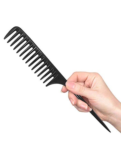 Wapodeai Wide Tooth Comb Detangling Hair Brush, Professional Styling Comb Black Carbon Fiber, Anti Static Heat Resistant Hair Comb, Suitable for all Kinds of Hair.