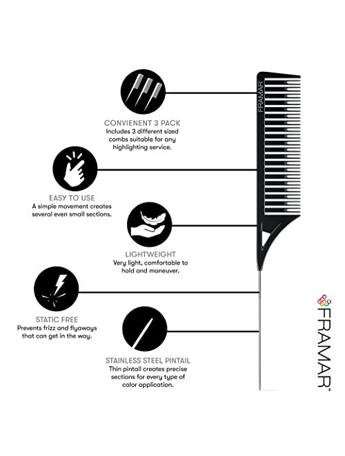 Framar Dreamweaver Highlight Comb Set – Combs for Hair Stylist, Highlighting Comb, Hair Dye Comb, Hair Highlighter Comb with Metal Pick, Hair Color Comb (Pastel)