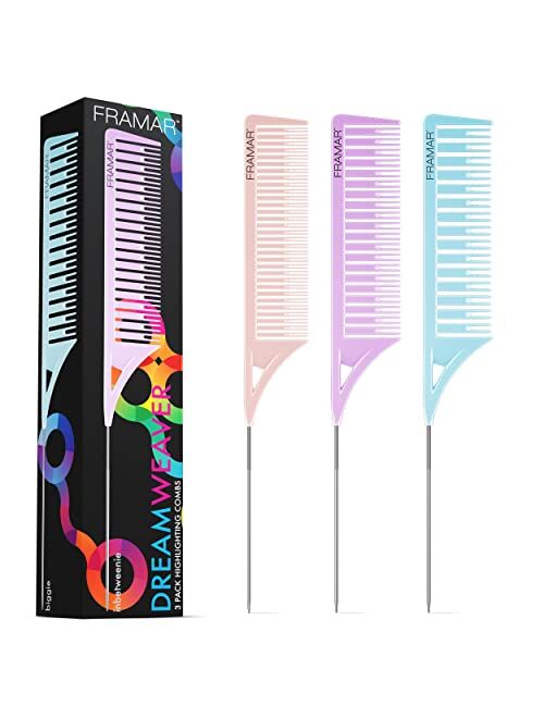 Framar Dreamweaver Highlight Comb Set – Combs for Hair Stylist, Highlighting Comb, Hair Dye Comb, Hair Highlighter Comb with Metal Pick, Hair Color Comb (Pastel)