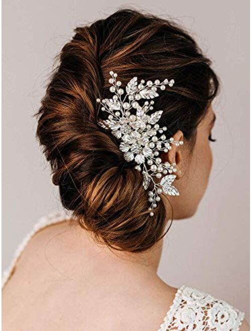 AW BRIDAL Wedding Hair Clip Rhinestones Hair Comb Flower Girl Bridal Hair Barrette Crystal Wedding Hair Accessories for Brides (Silver)