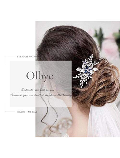 Olbye Wedding Hair Comb Blue Rhinestone Bridal Hair Accessories for Bride and Bridesmaids Wedding Hair Piece Silver