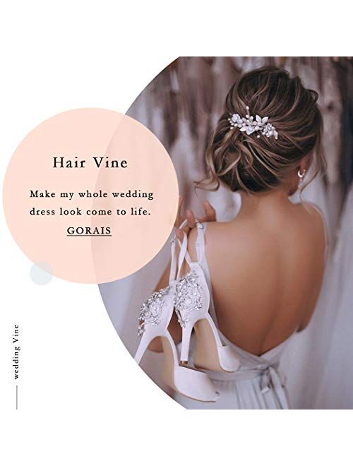 Gorais Bride Wedding Hair Vine Silver Pearl Bridal Headpieces Leaf Hair Accessories for Women and Girls (A Silver)