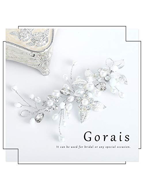 Gorais Bride Wedding Hair Vine Silver Pearl Bridal Headpieces Leaf Hair Accessories for Women and Girls (A Silver)