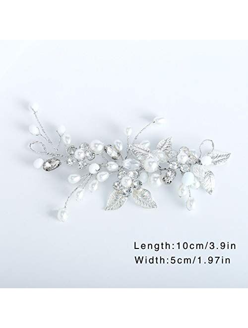 Gorais Bride Wedding Hair Vine Silver Pearl Bridal Headpieces Leaf Hair Accessories for Women and Girls (A Silver)