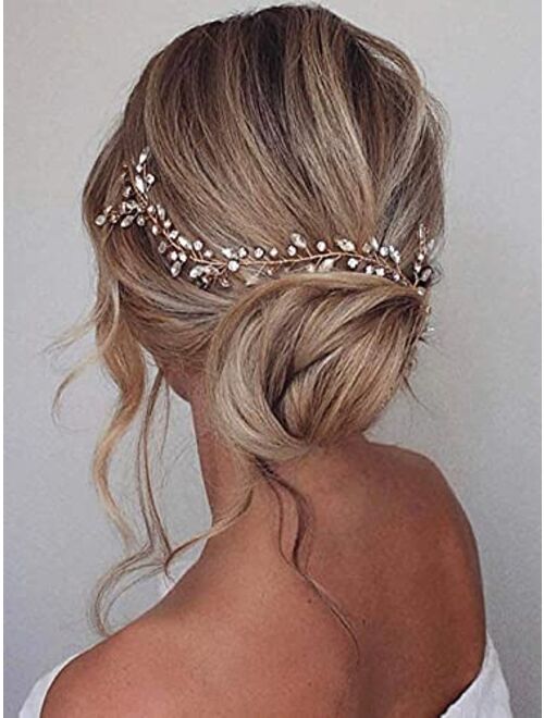 Earent Bride Wedding Crystal Hair Vine Bridal Long Headband Wedding Hair Piece Rhinestone Hair Accessories for Women and Girls (Silver)