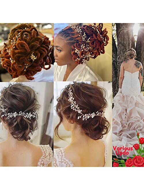 Bridal Headpieces for Wedding , 1.5m Bridal Hair Vines Wedding Silver Extra Long Pearl and Crystal Beads Bridal Hair Accessories Headband Hair pieces for Women and Girls