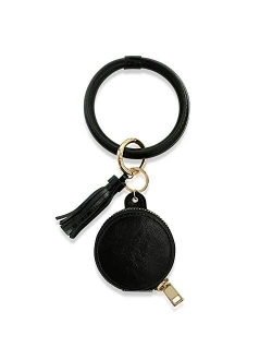 AD Jewelry Keychain Bracelet Wristlet Keyring Circle Leather Tassel Holder Bag for Bluetooth Headset for Women