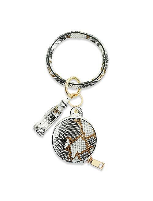 AD Jewelry Keychain Bracelet Wristlet Keyring Circle Leather Tassel Holder Bag for Bluetooth Headset for Women