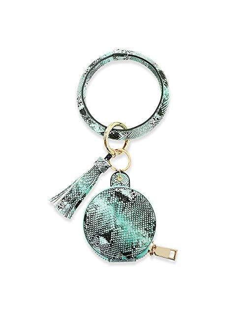 AD Jewelry Keychain Bracelet Wristlet Keyring Circle Leather Tassel Holder Bag for Bluetooth Headset for Women