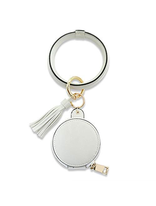 AD Jewelry Keychain Bracelet Wristlet Keyring Circle Leather Tassel Holder Bag for Bluetooth Headset for Women