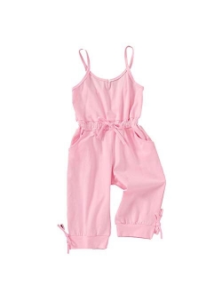 YOUNGER STAR Baby Girl Romper Casual Ruffle Sleeveless Overalls Pants with Pocket Outfits Black Gray Toddler Jumpsuit 6M-4T