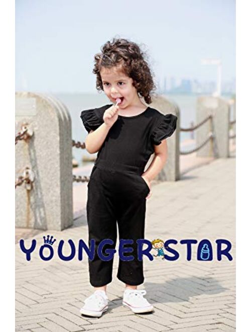 YOUNGER STAR Baby Girl Romper Casual Ruffle Sleeveless Overalls Pants with Pocket Outfits Black Gray Toddler Jumpsuit 6M-4T