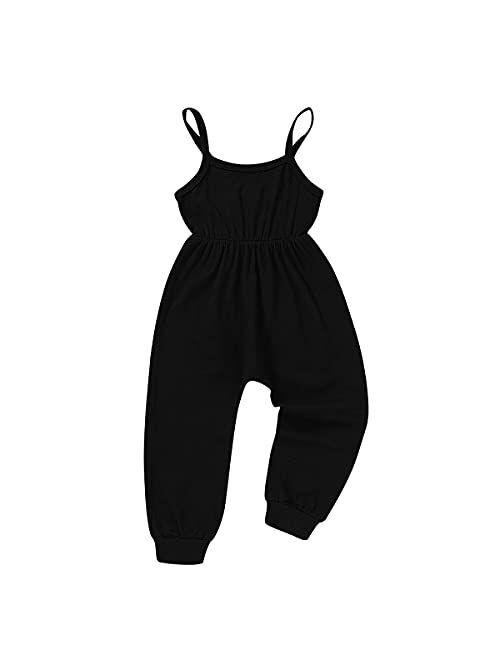 YOUNGER STAR Baby Girl Romper Casual Ruffle Sleeveless Overalls Pants with Pocket Outfits Black Gray Toddler Jumpsuit 6M-4T