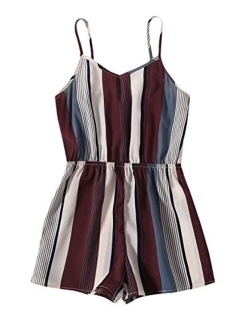 Girl Colorblock Striped Cami Romper High Waisted Sleeveless Shorts Jumpsuit