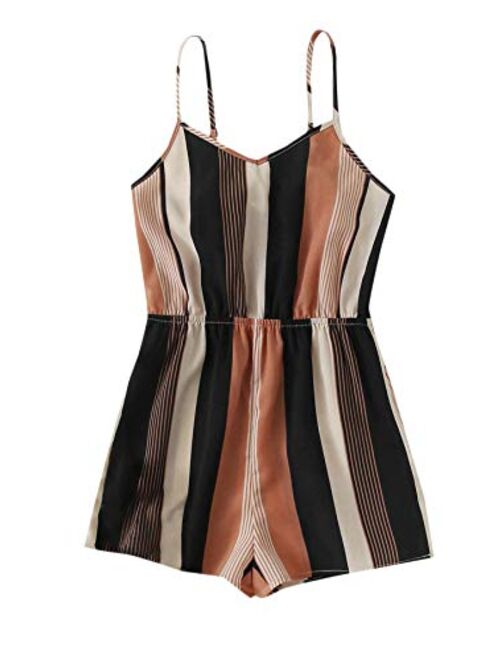 Milumia Girl Colorblock Striped Cami Romper High Waisted Sleeveless Shorts Jumpsuit