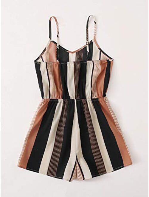 Milumia Girl Colorblock Striped Cami Romper High Waisted Sleeveless Shorts Jumpsuit