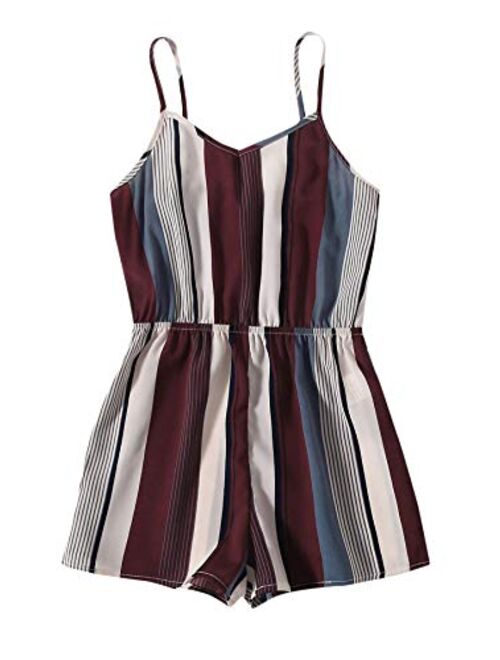 Milumia Girl Colorblock Striped Cami Romper High Waisted Sleeveless Shorts Jumpsuit