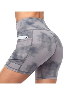 RAYPOSE Yoga Tie Dye Shorts for Women Workout Print Tummy Control Capris Biker High Waist Shorts with Pockets