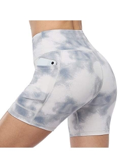 RAYPOSE Yoga Tie Dye Shorts for Women Workout Print Tummy Control Capris Biker High Waist Shorts with Pockets