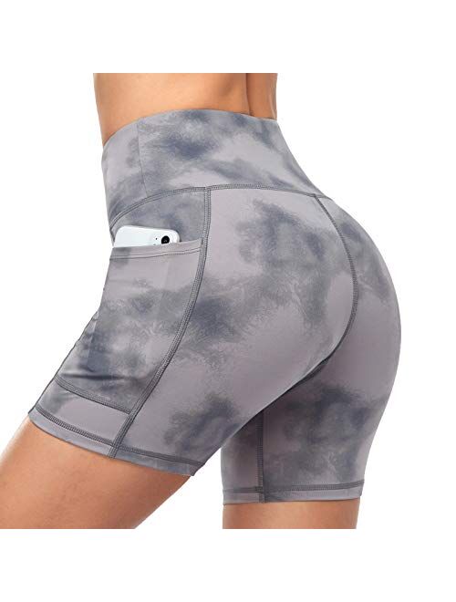 RAYPOSE Yoga Tie Dye Shorts for Women Workout Print Tummy Control Capris Biker High Waist Shorts with Pockets