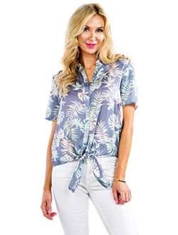 Women's Bright Hawaiian Shirt for Summer - Tropical Tie Front Top Aloha Shirts