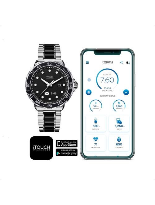 iTouch Connected Men's Hybrid Smartwatch Fitness Tracker: SIlver Case with Two Toned Metal Strap 42mm