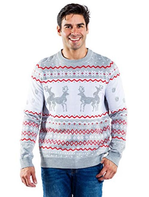 Tipsy Elves Men's Grey Humping Reindeer Sweater - Funny Reindeer Christmas Sweater