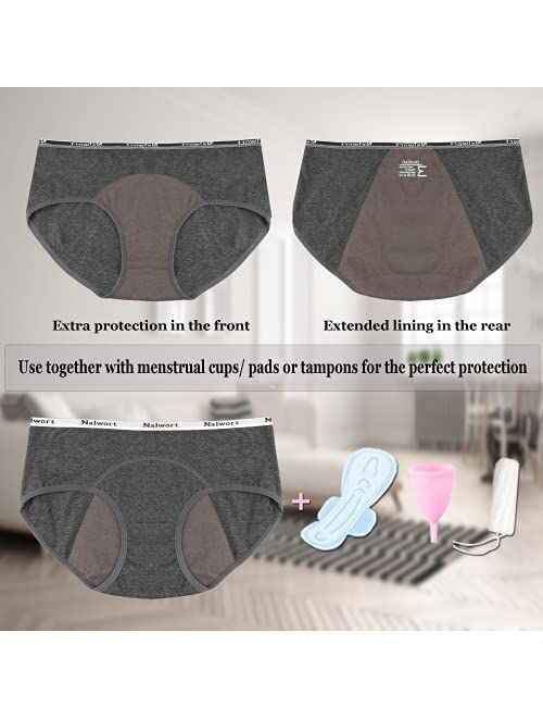 Nalwort Womens Menstrual Period Panties Postpartum Protective Cotton Underwear 4 Pack