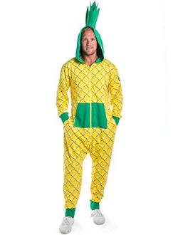 Funny Food Halloween Yellow Pineapple Costume Jumpsuit Funny Prickly Pointy Fruit for Men