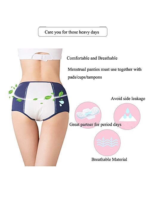 Kissecret Teen Girl's Cotton Menstrual Period Panties Pack of 4pcs Women Leak-Proof Protective Underwear Briefs