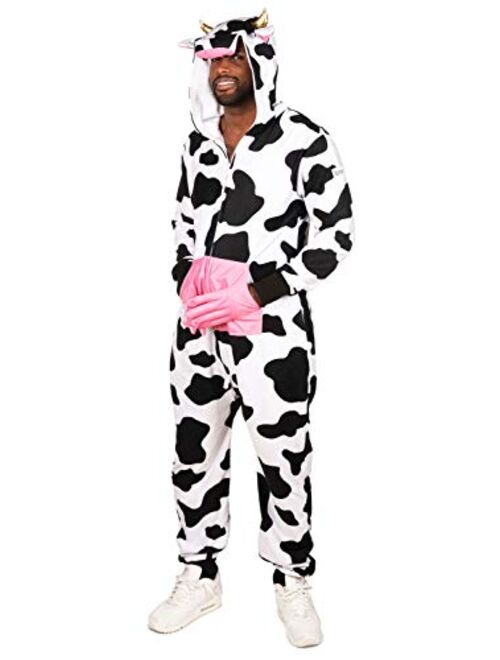 Tipsy Elves’ Black and White Men’s Cow Costume - Funny Farm Animal Halloween Jumpsuit