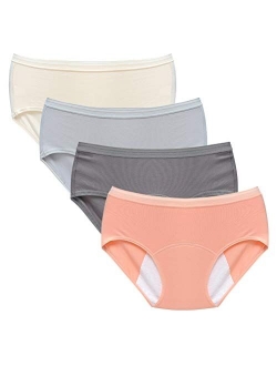 Kissecret Teens/Women Cotton Menstrual Period Underwear Briefs Pack of 4pcs Girls Heavy Flow Leak-Proof Protective Panties