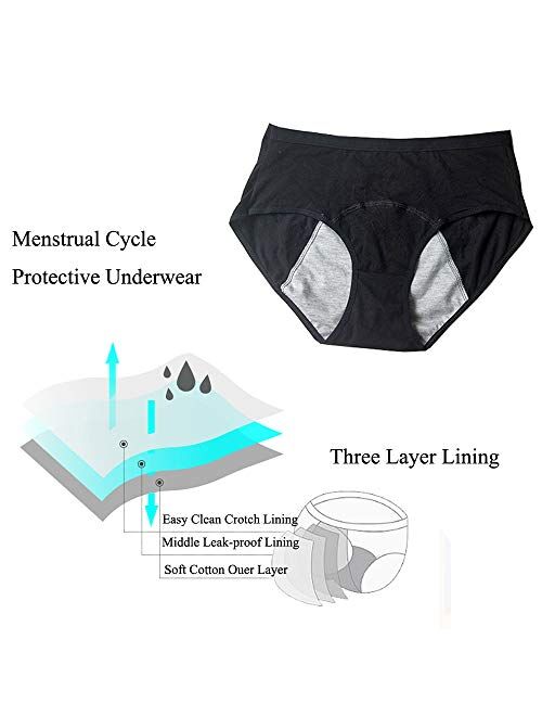 Kissecret Teens/Women Cotton Menstrual Period Underwear Briefs Pack of 4pcs Girls Heavy Flow Leak-Proof Protective Panties