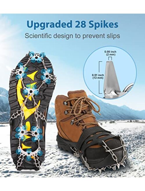 JETIKA 28 Spikes Crampons for Hiking Boots, Ice Cleats for Shoes and Boots, Shoe Ice & Snow Grips for Women and Men, Traction Cleats for Snow and Ice Walking, Fishing and