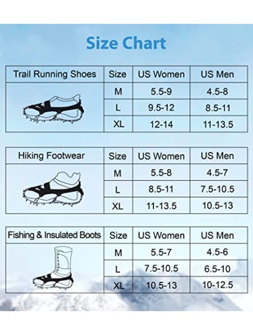 JETIKA 28 Spikes Crampons for Hiking Boots, Ice Cleats for Shoes and Boots, Shoe Ice & Snow Grips for Women and Men, Traction Cleats for Snow and Ice Walking, Fishing and