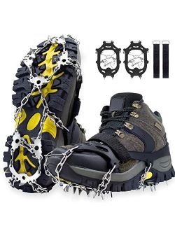 Dream28 Crampons Ice Cleats, Newest 28 Stainless Steel Spikes for Hiking Boots Shoes Anti Slip, Great Protect for Men Women Trekking Jogging Mountaineering Fishing Winter